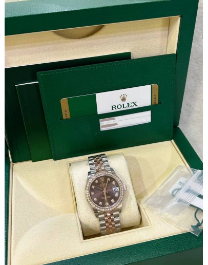ROLEX DATEJUST 31 REF 278381RBR HALF 18K 750 EVEROSE GOLD BROWN & DIAMONDS DIAL WITH DIAMONDS BEZEL 31MM AUTOMATIC WATCH
