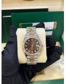 ROLEX DATEJUST 31 REF 278381RBR HALF 18K 750 EVEROSE GOLD BROWN & DIAMONDS DIAL WITH DIAMONDS BEZEL 31MM AUTOMATIC WATCH