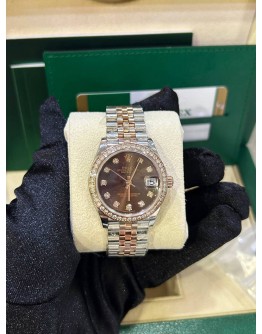 ROLEX DATEJUST 31 REF 278381RBR HALF 18K 750 EVEROSE GOLD BROWN & DIAMONDS DIAL WITH DIAMONDS BEZEL 31MM AUTOMATIC WATCH