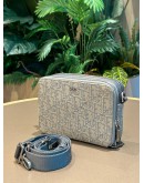 CHRISTIAN DIOR ZIPPED POUCH WITH STRAP IN GREY DIOR OBLIQUE JACQUARD CANVAS