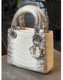 CHRISTIAN DIOR MINI LADY DIOR IN WHITE HIMALAYAN CROCODILE LEATHER & DIAMONDS