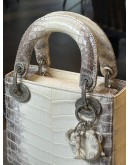 CHRISTIAN DIOR MINI LADY DIOR IN WHITE HIMALAYAN CROCODILE LEATHER & DIAMONDS