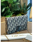 CHRISTIAN DIOR SADDLE CHAIN POUCH IN BLUE DIOR OBLIQUE JACQUARD CANVAS