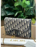 CHRISTIAN DIOR SADDLE CHAIN POUCH IN BLUE DIOR OBLIQUE JACQUARD CANVAS
