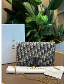 CHRISTIAN DIOR SADDLE CHAIN POUCH IN BLUE DIOR OBLIQUE JACQUARD CANVAS