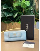 PRADA POWDER BLUE SAFFIANO BOW WALLET  