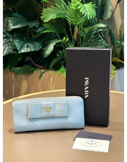 PRADA POWDER BLUE SAFFIANO BOW WALLET  