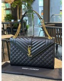 YSL YVES SAINT LAURENT LARGE ENVELOPE FLAP CHAIN BAG IN BLACK GRAINED CALF LEATHER