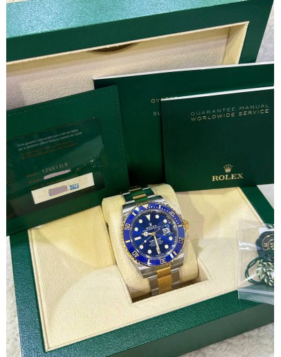 ROLEX SUBMARINER DATE HALF 18K 750 YELLOW GOLD REF 126613LB BLUE DIAL  41MM AUTOMATIC WATCH