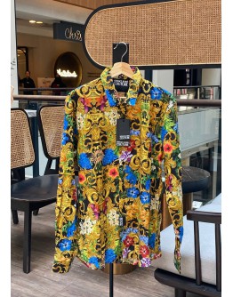 VERSACE JEANS COUTURE MENS TROPICAL L PRINT LONG SLEEVE SHIRT