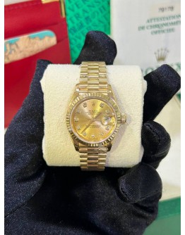 ROLEX LADY DATEJUST FULL 18K 750 YELLOW GOLD REF 70178 DIAMONDS & GOLD DIAL 26MM AUTOMATIC WATCH