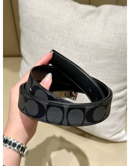 COACH REVERSIBLE BELT IN BLACK & GREY SIGNATURE CC CANVAS & LEATHER