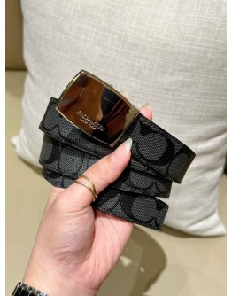 COACH REVERSIBLE BELT IN BLACK & GREY SIGNATURE CC CANVAS & LEATHER