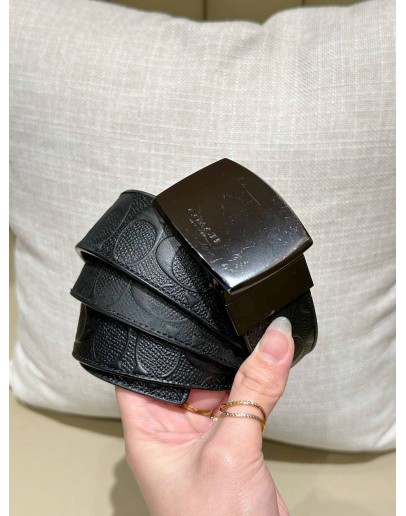 COACH REVERSIBLE BELT IN ALL BLACK IMPRINTED CC LEATHER