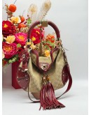 GUCCI INDY MEDIUM BAMBOO TOP HANDLE & SHOULDER BAG IN BEIGE GG CANVAS & RED PYTHON LEATHER