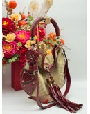 GUCCI INDY MEDIUM BAMBOO TOP HANDLE & SHOULDER BAG IN BEIGE GG CANVAS & RED PYTHON LEATHER