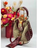 GUCCI INDY MEDIUM BAMBOO TOP HANDLE & SHOULDER BAG IN BEIGE GG CANVAS & RED PYTHON LEATHER