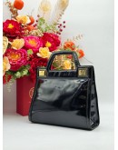 SALVATORE FERRAGAMO TOP HANDLE BAG IN BLACK PATENT LEATHER