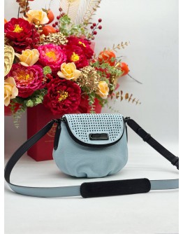 MARC JACOBS NATASHA MINI CROSSBODY BAG IN MINT BLUE & BLACK PEBBLED LEATHER