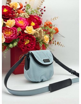 MARC JACOBS NATASHA MINI CROSSBODY BAG IN MINT BLUE & BLACK PEBBLED LEATHER