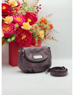 MARC JACOBS NATASHA MINI CROSSBODY BAG IN DARK PURPLE PEBBLED LEATHER