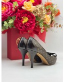 LOUIS VUITTON MALIBU PEEP TOE BOW PUMPS SIZE 37 IN BROWN MONOGRAM CANVAS