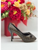 LOUIS VUITTON MALIBU PEEP TOE BOW PUMPS SIZE 37 IN BROWN MONOGRAM CANVAS
