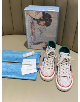 GUCCI FLORAL TENNIS HIGH-TOP SNEAKERS