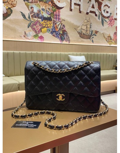CHANEL JUMBO CLASSIC DOUBLE FLAP BLACK CAVIAR LEATHER GHW