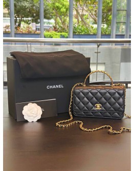 CHANEL SMALL TOP HANDLE WOC IN BLACK CAVIAR LEATHER & GOLD HARDWARE