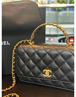 CHANEL SMALL TOP HANDLE WOC IN BLACK CAVIAR LEATHER & GOLD HARDWARE