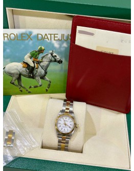 ROLEX OYSTER PERPETUAL LADY REF 67193 HALF 18K 750 YELLOW GOLD WHITE ROMAN NUMBERALS DIAL 26MM AUTOMATIC WATCH