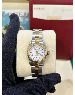 ROLEX OYSTER PERPETUAL LADY REF 67193 HALF 18K 750 YELLOW GOLD WHITE ROMAN NUMBERALS DIAL 26MM AUTOMATIC WATCH