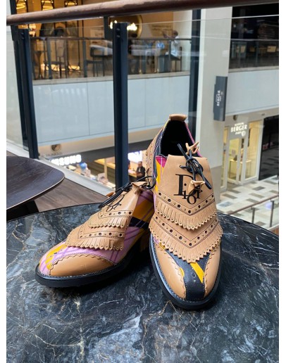 CHRISTIAN DIOR LIMITED EDITION MULTI-ABSTRACT FRINGE GOLD SHOES