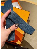 HERMES CONSTANCE H BUCKLE REVERSIBLE BELT IN BLACK & DARK BLUE