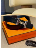 HERMES CONSTANCE H BUCKLE REVERSIBLE BELT IN BLACK & DARK BLUE
