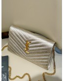 YSL YVES SAINT LAURENT CASSANDRE GRAINED CALF LEATHER ENVELOPE WOC WALLET ON CHAIN   