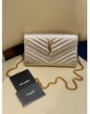 YSL YVES SAINT LAURENT CASSANDRE GRAINED CALF LEATHER ENVELOPE WOC WALLET ON CHAIN   