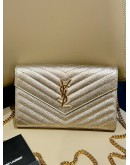 YSL YVES SAINT LAURENT CASSANDRE GRAINED CALF LEATHER ENVELOPE WOC WALLET ON CHAIN   