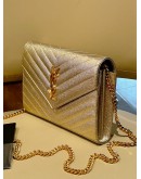 YSL YVES SAINT LAURENT CASSANDRE GRAINED CALF LEATHER ENVELOPE WOC WALLET ON CHAIN   