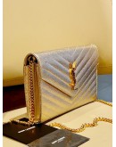 YSL YVES SAINT LAURENT CASSANDRE GRAINED CALF LEATHER ENVELOPE WOC WALLET ON CHAIN   