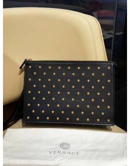 VERSACE MEDUSA STUDDED STONES LEATHER CLUTCH  