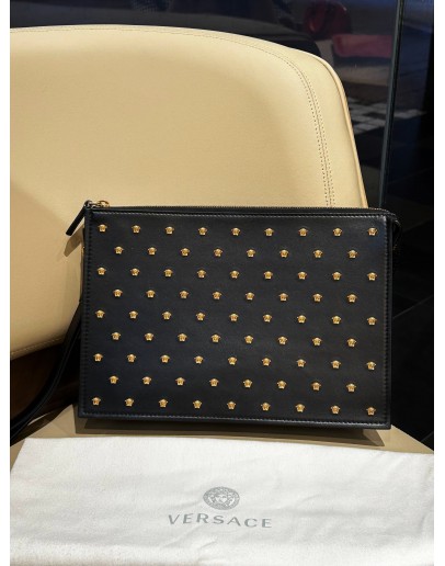 VERSACE MEDUSA STUDDED STONES LEATHER CLUTCH  