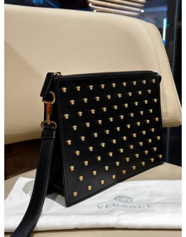 VERSACE MEDUSA STUDDED STONES LEATHER CLUTCH  