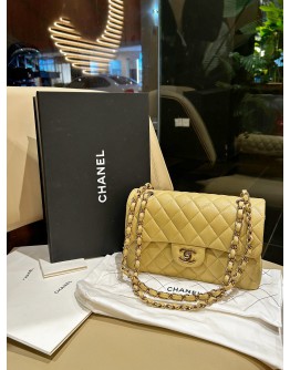 CHANEL CLASSIC SMALL FLAP IN PASTEL YELLOW CAVIAR LEATHER & LIGHT GOLD HARDWARE