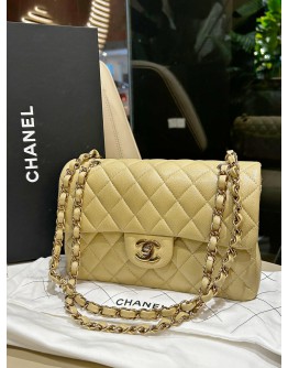 CHANEL CLASSIC SMALL FLAP IN PASTEL YELLOW CAVIAR LEATHER & LIGHT GOLD HARDWARE