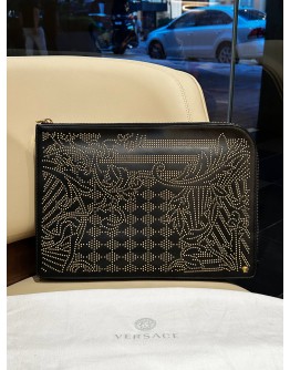 VERSACE STUDDED STONES WITH MEDUSA DOCUMENT LEATHER CLUTCH