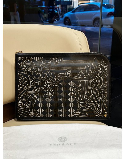 VERSACE STUDDED STONES WITH MEDUSA DOCUMENT LEATHER CLUTCH
