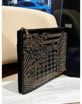 VERSACE STUDDED STONES WITH MEDUSA DOCUMENT LEATHER CLUTCH