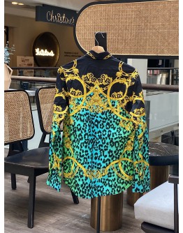 VERSACE JEANS COUTURE MENS LEOPARD PRINT LONG SLEEVE SHIRT